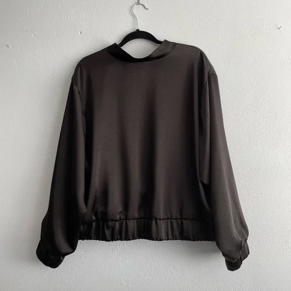 Black Satin-look Bomber Jacket - Picture 2 of 10